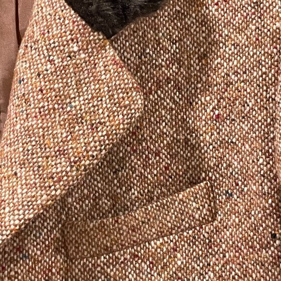 THE LIMITED New Wool Blend Tweed Vintage Blazer Faux Fur Trim Brown Size 12 - Picture 7 of 11